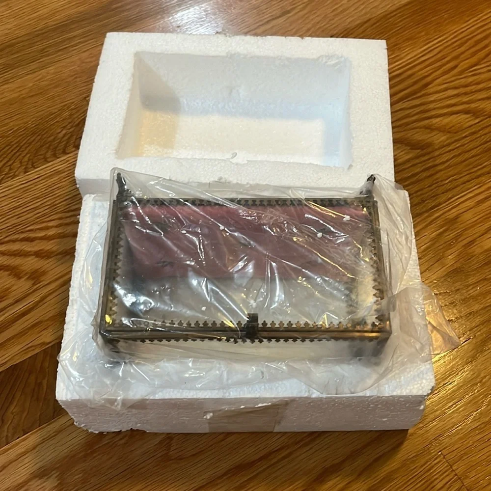 Anthropologie Velvet Lined Glass Jewelry Box NIB